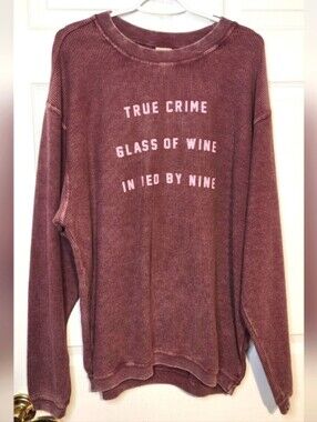 Womens Wine Red Graphic Waffle Pullover Sweatshirt